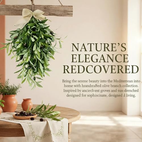 24-Inch Artificial Olive Branch Teardrop Swag for Front Door and Wall Decor