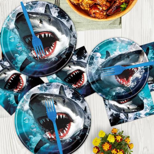 Shark Birthday Party Supplies Set - 96-Piece Ocean Themed Disposable Tableware