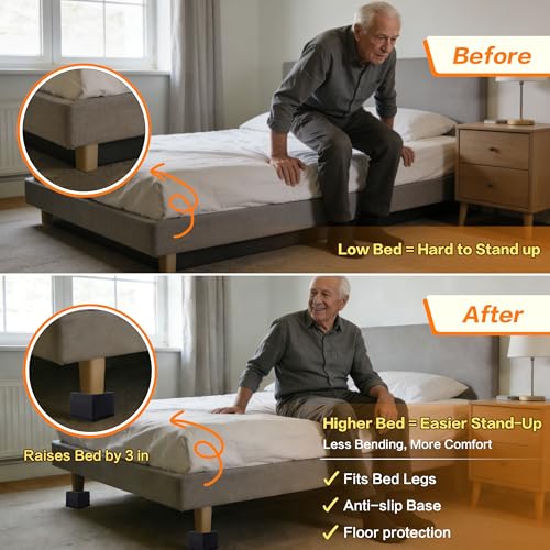 Heavy-Duty 3-Inch Bed Risers - Non-Slip Furniture Lifters (4-Pack, Black)