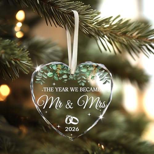 2026 Mr and Mrs Glass Wedding Ornament for Couples, Personalized Keepsake
