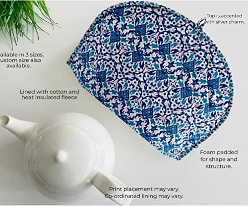 Quilted Tea Cozy for Teapots - Sky Blue Floral Fabric Kettle Cover