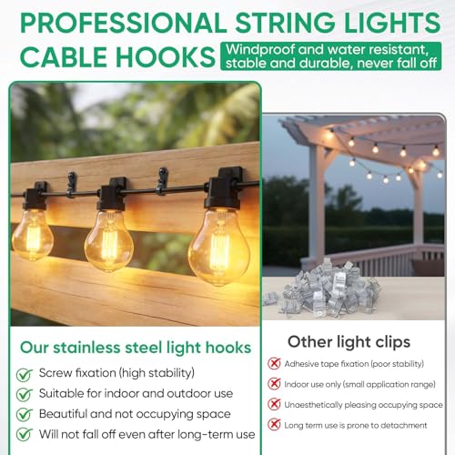 40 Pack Stainless Steel String Light Hooks - Durable Outdoor Screw Clips