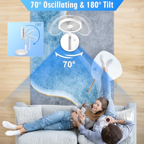 Portable Foldable Oscillating Pedestal Fan with Remote 8000mAh
