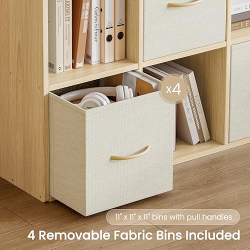 8-Cube Solid Wood Storage Organizer with 4 Foldable Fabric Bins