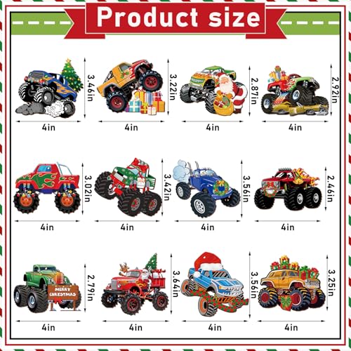 Thyle Monster Trucks Christmas Ornaments - 36 Wooden Holiday Decorations