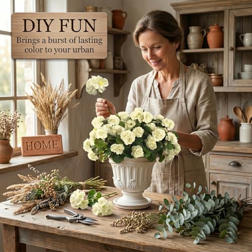 24Pcs White Geranium Artificial Flowers for Outdoor & Indoor Decor, 15.3" each, Phliofd