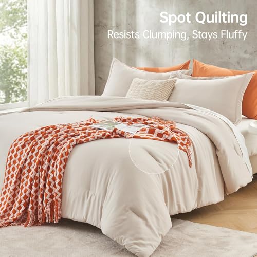 Beige Queen Comforter Set 3-Piece All-Season Down Alternative Bedding
