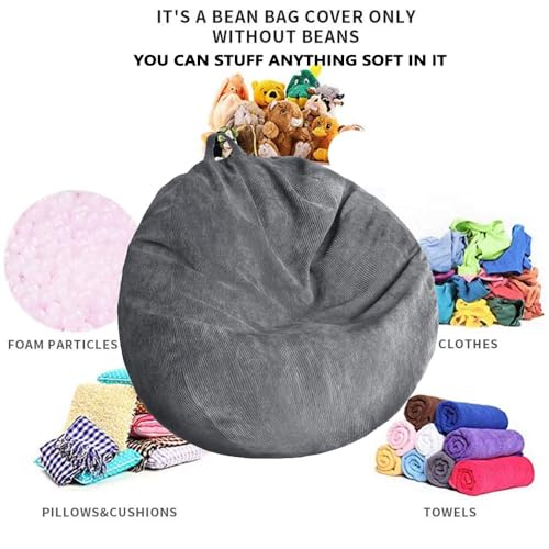 Corduroy Stuffed Animal Storage Bean Bag Chair Cover - Washable