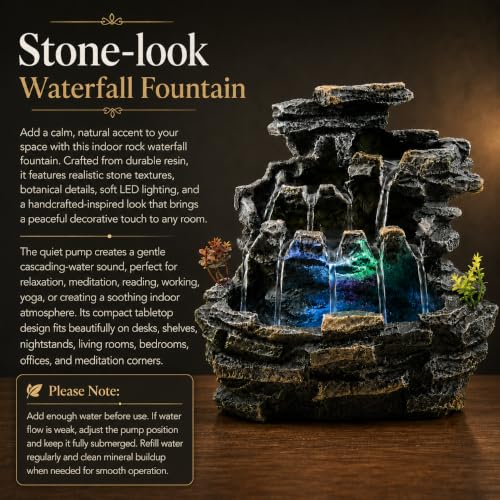 9-Inch Indoor Tabletop Water Fountain with LED Light, Zen Waterfall Decor