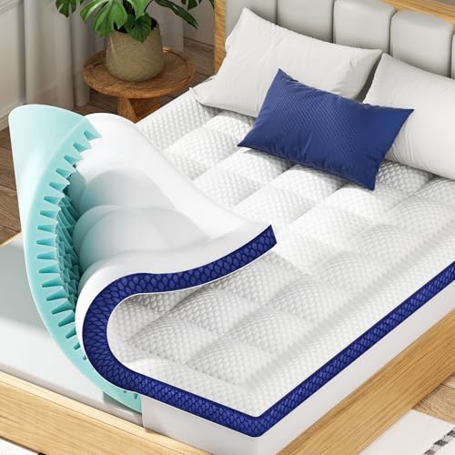 BEDELITE King 4 Inch Dual Layer Cooling Gel Memory Foam Mattress Topper