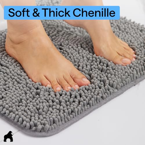 Gorilla Grip Thick Soft Chenille Bath Rug, 24x17 Grey Absorbent Mat