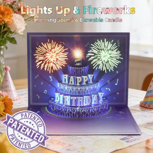 3D Pop Up Musical Birthday Card with Fireworks Lights and Sound Effect