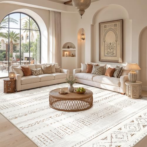 5x7 Washable Boho Area Rug - Soft Non-Slip Moroccan Carpet for Living Room