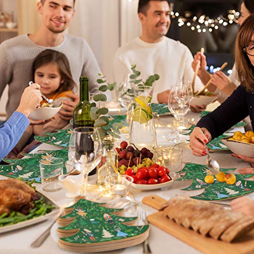 Whaline Green Xmas Tree Shape Paper Plates, 40 pcs, Gold Foil Nutcracker Holiday Party Dinnerware