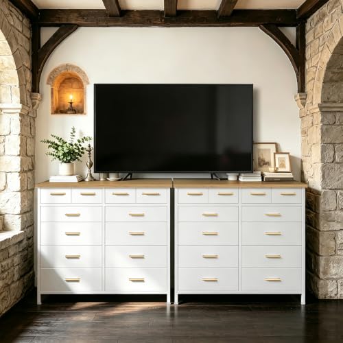 12-Drawer Bedroom Dresser, Wide Fabric Storage Chest with Wood Top
