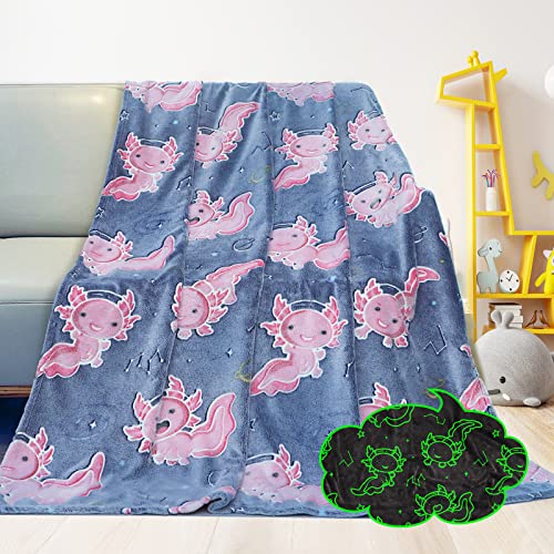 GEULAY Pink Axolotl Throw Blanket 50x60 in – Glow-in-the-Dark Kids/Teens Gift