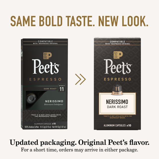 Peet's Coffee Dark Roast Espresso Capsules - 100% Arabica, Intensity 11, 50 Count for Nespresso