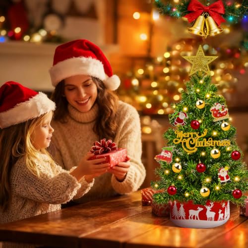 Grandeal 24-Inch Green Mini Christmas Tree with Lights & Ornaments, Timer
