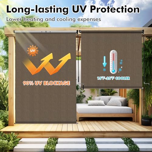 Cordless Outdoor Roller Shade 8' x 8' - Mocha Patio Blinds