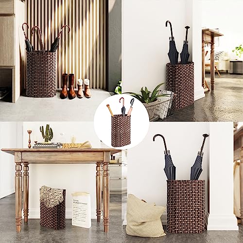 Wicker Umbrella Holder Stand, Tall Narrow Basketweave Entryway Rack