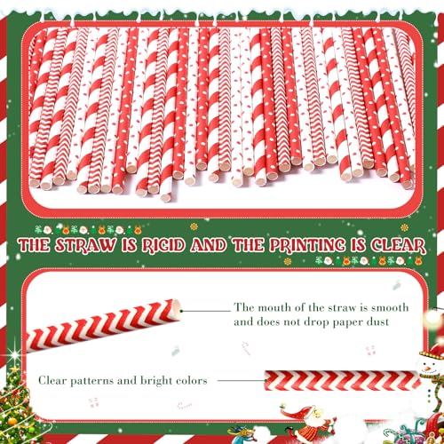 Jutom Red and White Stripe Christmas Paper Drinking Straws - 1000 Pcs, 4 Styles
