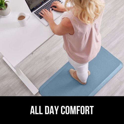 GORILLA GRIP Comfortable Cushioned Kitchen Mats for Floor, 48x20, Waterproof and Stain Resistant Soft Top, 3/4 Inch Thick Ergonomic Standing Desk Anti Fatigue Mat, Foam Supports Ankles, Feet, Sky Blue