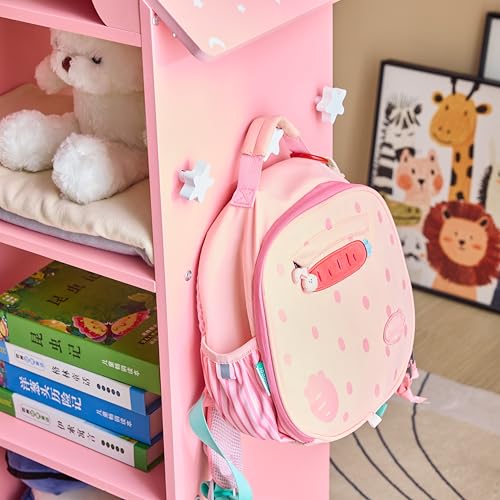 Kids Dollhouse Dress Up Storage Wardrobe with Mirror and Hanging Rod