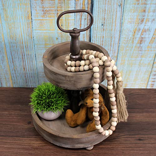 Rustic Farmhouse Wood Bead Garland with Tassels, 59-Inch Decorative String