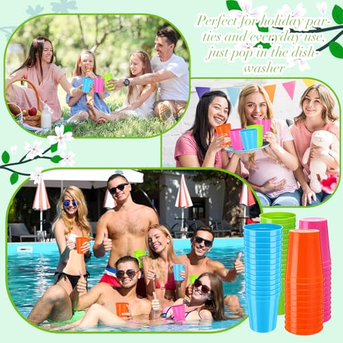 50 Pack 16 oz Reusable Plastic Stadium Cups - Blank Tumblers for Parties