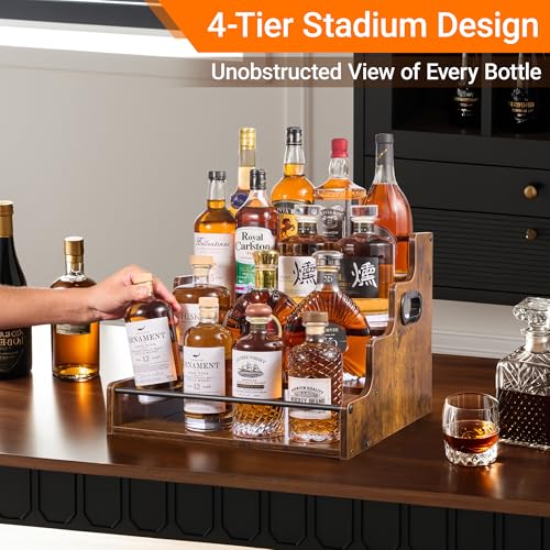 4-Tier Liquor Bottle Display Shelf – 16-Inch Rustic Wood & Metal Rack