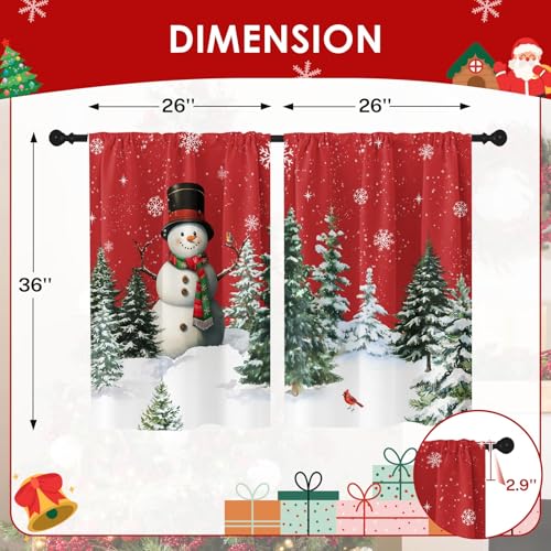 Arttown 2 Pack Christmas Kitchen Curtains 36 in - Winter Snowman