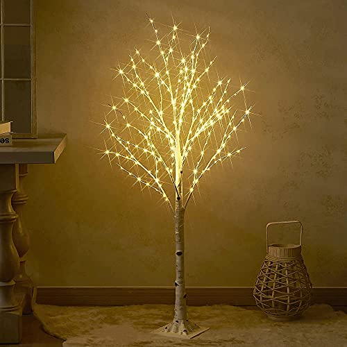 4FT Lighted Birch Tree with 200 Warm White LED Lights for Indoor Outdoor Decor
