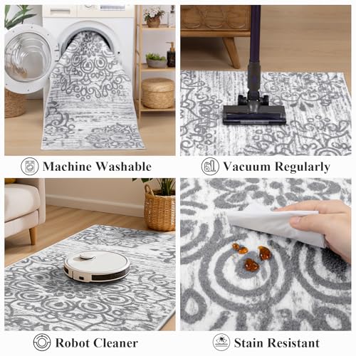 2x6 Washable Boho Runner Rug, Non-Slip Vintage Distressed Kitchen Hallway Mat