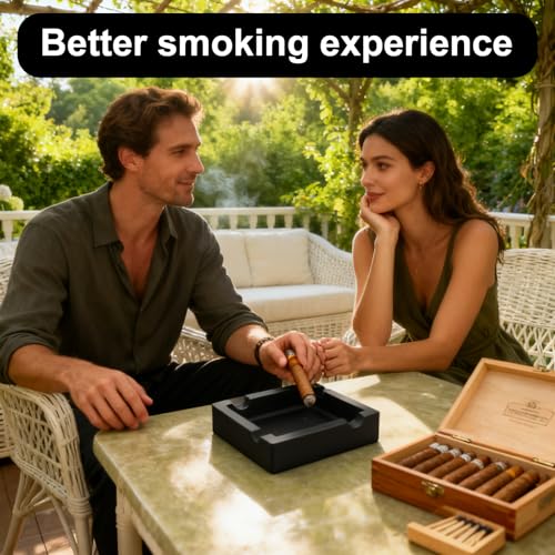 Unbreakable Silicone Cigar Ashtray - Large 4-Rest Outdoor Matte Black Tray