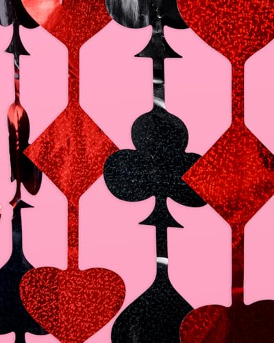 Casino Theme Foil Fringe Curtains - 2 Pack Red & Black Party Backdrop