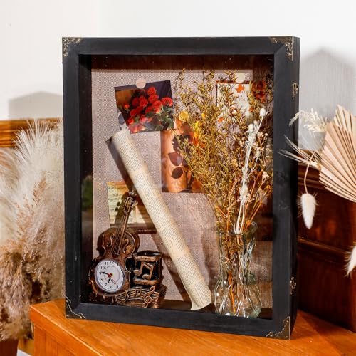 16x20 Inch Deep Shadow Box with Cork Board Backing, Rustic Wood Display Case