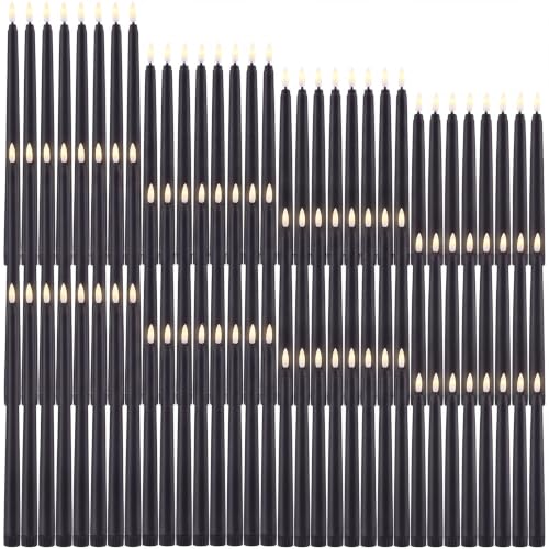 Baquler 100 Pcs Flameless Taper Candles - Black LED Candlesticks (Black) Flickering