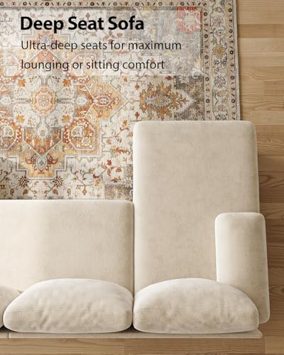 112-Inch U-Shaped Sectional Sofa with Double Chaise, Warm White Chenille
