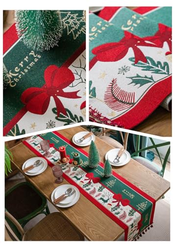 iEventStar Christmas Table Runner 13 x 70 inches Green & Red Tassels Cotton Blend