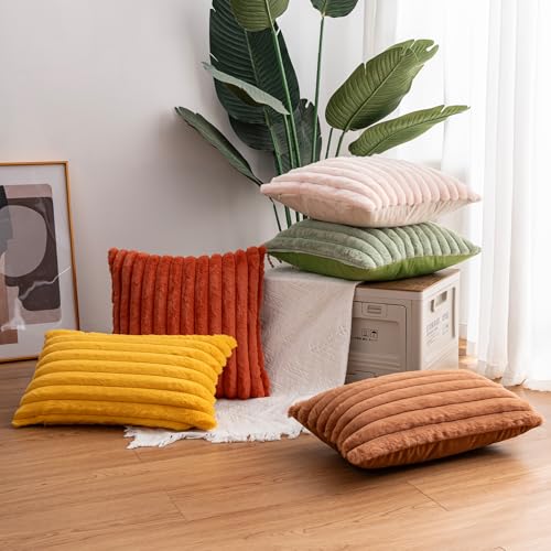Aegero Pink Faux Fur Throw Pillow Covers 18x18 - Set of 2 Plush Cushion Covers