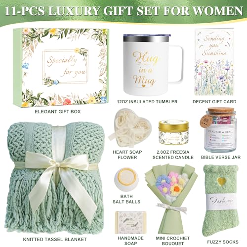 Sparkalyn Sage Green Spa Gift Basket for Women - Complete Self-Care & Comfort Set