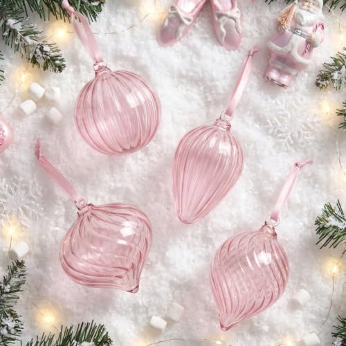 VitalCozy Light Pink Christmas Glass Ball Ornaments Set of 12 - 3.15 Inch Holiday Decor