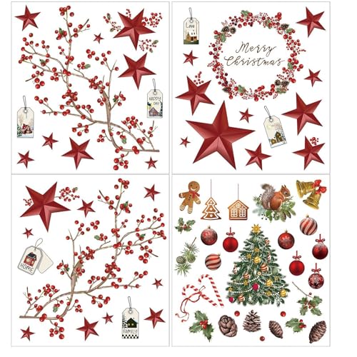 Tenare Christmas Stars and Berries Peel & Stick Wall Decals - 4 Sheets