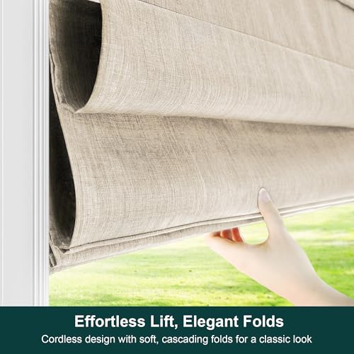 Cordless Roman Window Shade - 27" x 64", Belgian Flax Fabric, Room Darkening, Child-Safe