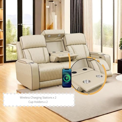 3-Piece Power Reclining Sofa Set with LED Lights, USB Ports & Storage, Beige