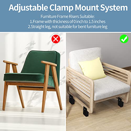 Heavy Duty 4 Inch Bed Risers with Adjustable Screw Clamp - 4 Pack