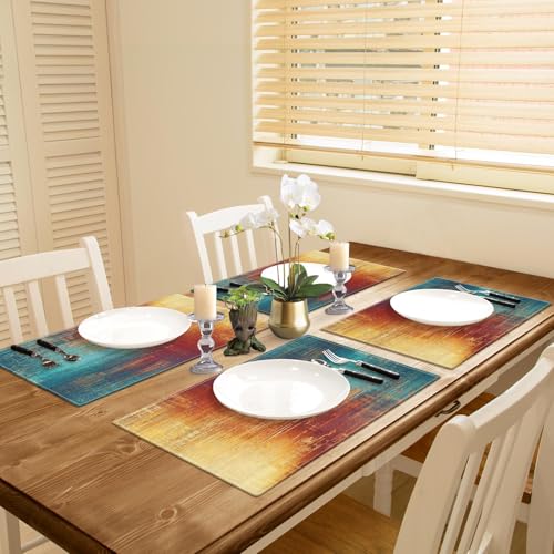 Abstract Vintage Art Linen Placemats - Set of 4, 12x18 Inch Table Mats