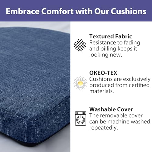 Non-Slip Dining Chair Cushions 16x16 - Set of 4 Navy Seat Pads