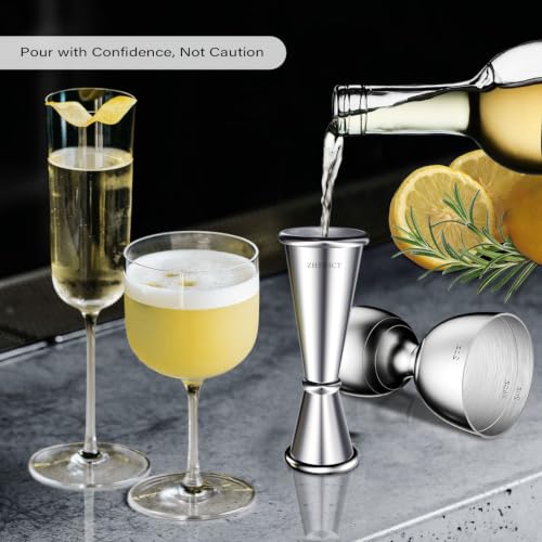 ZHSHICT 2 Pack Bartending Jiggers Set - Heavy Duty Stainless Steel Measuring Tools for Cocktails