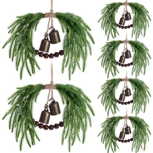 Sggvecsy 6-Pack Christmas Mini Wreaths for Cabinets with Norfolk Bells & Beads